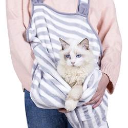 Renhe Cat Holding Apron Small Dog Cat Coral Fleece Sleeping Bag Apron Cat Carrying Apron with Pocket