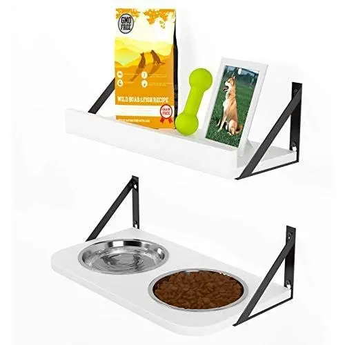 BUYBAR Adjustable Raised Dog Bowls for Large Dogs Food and Water Height Wall Mounted Floating with Stand Shelf 2 Stainless Steel Elevated Pet Comfort Cat Feeding Bowl (Double, White) BUYBAR Adjustable Raised Dog Bowls for Large Dogs Food and Water Height Wall Mounted Floating with Stand Shelf 2 Stainless Steel Elevated Pet Comfort Cat Feeding Bowl (Double, White)