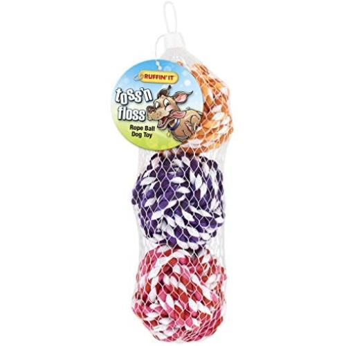 RUFFIN IT 3-Pack Toss N Floss Rope Ball in Mesh Bag for Pets