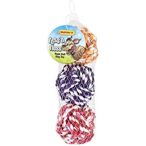RUFFIN IT 3-Pack Toss N Floss Rope Ball in Mesh Bag for Pets