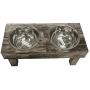 Huntley Pet Berjen Table Elevated Double Bowl Pet Feeder, Brown Wash