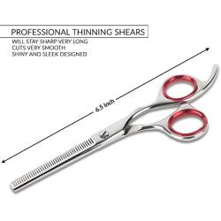 Laazar 6.5” Thinning Shears for Dogs and Cats with Leather Case | Stainless Steel Pet Thinning Scissors for Texturizing and Blending | Sharp Hair Grooming Tools and Supplies for Pets