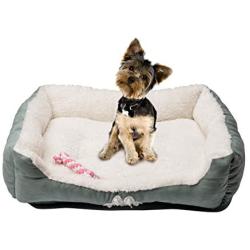 Happycare Textiles Rectangle Dog Paw Embroidery Pet bed with Dog bone toys sets