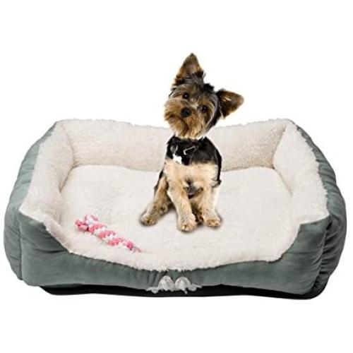 Happycare Textiles Rectangle Dog Paw Embroidery Pet bed with Dog bone toys sets