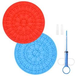 HIFEOS Lick Mat for Dogs - 2 Pieces Silicone Lick Pad with Super Suction, for Pet Bathing, Grooming, and Dog Training, Bonus a Pet Pill Medicine Feeder