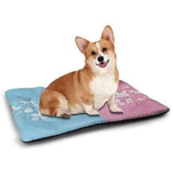 DayDayFun Gender Reveal Pet Mat for Kennel Boy and Girl with Cupcakes Yummy Chocolate Celebration Theme Pet Mats for Food and Water Pale Blue and Pink Cream