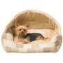 K&H Pet Products Hooded Lounge Sleeper Pet Bed Tan Patchwork