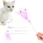Cat Wand Toys, Feather Non‑Toxic Cat Teaser Stick, Durable Pink 3Pcs Pet Teaser Toy with Crisp Bell for Funny Cat Cat Play