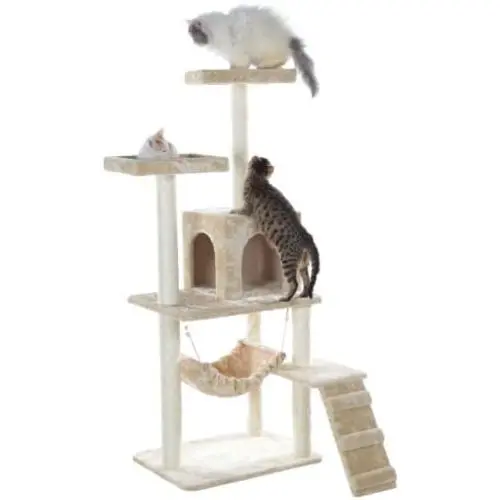 GleePet GP78570921 Cat Tree with Ramp, 57-Inch, Beige