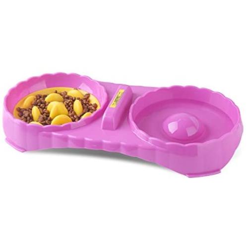 Double Bowls Feeding Station - Slow Feeder Dog Bowl - 2 in 1 Food Water Feeder - Anti Choke Interactive Bloat Stop Cat Bowl - Non Slip Feeding Bowls Anti-Static & Anti-Dust Eating Drinking Pet Bowls