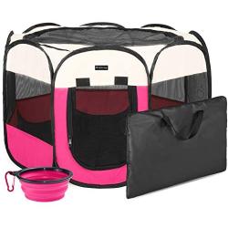 HEPEENG Portable Foldable Pet Playpen and Puppy playpen Pet Tent with Carrying Case Collapsible Travel Bowl Indoor/Outdoor Use with Water Resistant and Removable Shade Cover for Dog/Cat/Rabbit/Pet