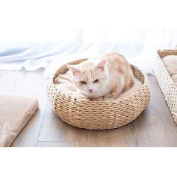 PetPals Hand Made Paper Rope Round Bed for Cat/Dog/Pet Sleep with Pillow, Natural