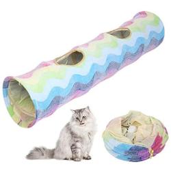 eecoo Cloth Colorful Rainbow Ring Paper Scratch Resistant Collapsible Cat Tunnel Tube Playing Hiding Cat Tunnel pet Tube Collapsible Play Toy Indoor Outdoor Toys (Colorful)