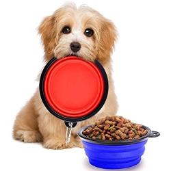SunGrow Collapsible Bowls, Food and Water Feeder for Camping, Travel, Food-Grade, Carabiner Clip for Easy Storage, Dishwasher Friendly, Low Footprint, Feed Dog/cat Anywhere, 2 Pack