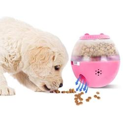 Pepilet Dog Cat Slow Feeder Tumbler Interactive Dog Puzzle Toys Healthy Feeding Snack Dispensing Toys Adjustable Strange Cry Tumbler (Pink)