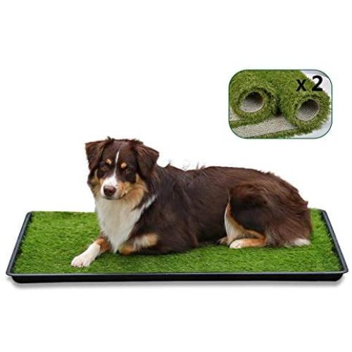 LOOBANI 35in x 23in Extra Large Grass Porch Potty Tray, 2-Packs Replacement Artificial Fake Grass Puppy Training Pads- Portable Dog Patio Potty for Balcony/Apartment Use