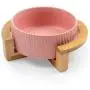 Popuava Ceramic Raised Cat Bowl, 20 Ouncus Cat Food Bowls or Water Bowls Without Lead and Chrome, Pet Bowl with Bamboo Wooden Frame not Easily Overturned, Gifts for Cats and Puppy Pink