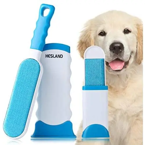 HESLAND Pet Hair Remover, Dog Cat Hair Remover with Self-Cleaning Base for Furniture, Couch, Clothing, Car Seat, Upgraded Reusable Pet Hair Remover Brush, Travel Size Included