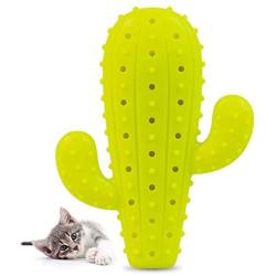 Pet Craft Supply Cactus Interactive Cat Toy Chew Toy Teeth Cleaning Bite Resistant 100% Natural Rubber with Bonus Catnip and Silvervine Bags for Kittens and Adult Cat