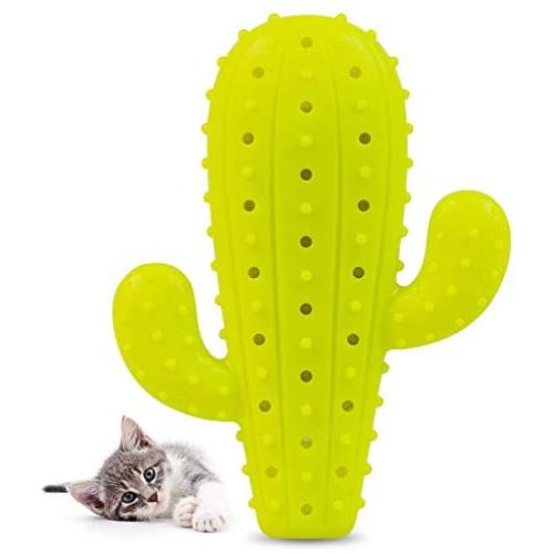 Pet Craft Supply Cactus Interactive Cat Toy Chew Toy Teeth Cleaning Bite Resistant 100% Natural Rubber with Bonus Catnip and Silvervine Bags for Kittens and Adult Cat