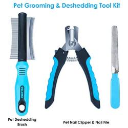 DELOMO Pet Grooming & Deshedding Tool Kit, Dog Deshedding Brush, Safe Nail Clippers for Dogs, Effective Pet Nail Clippers and Trimmer for Dog & Cat with Long & Short Fur