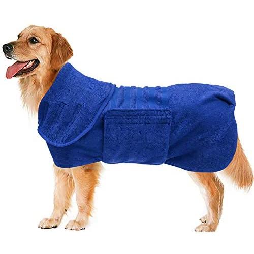Geyecete Dog Drying Coat -Dry Fast Dog Bag - Dog Bathrobe Towel - Microfibre Fast Drying Super Absorbent Pet Dog Cat Bath Robe Towel,Luxuriously Soft,