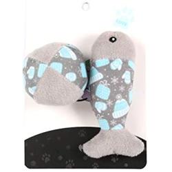 ocijf179 Pet Toy Cat Plush Mouse Ball Fish Shape Kitten Toy Bite-Resistant Molar Pet Supplies - Black White