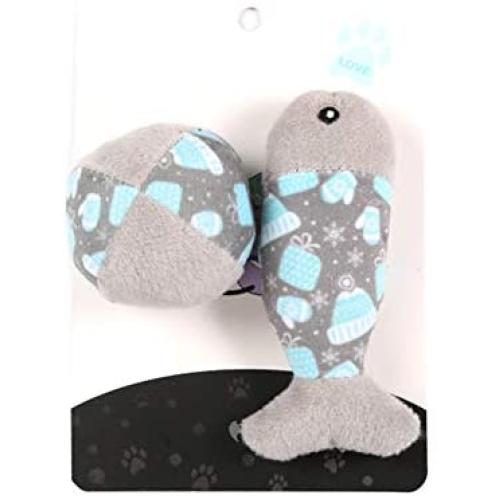 ocijf179 Pet Toy Cat Plush Mouse Ball Fish Shape Kitten Toy Bite-Resistant Molar Pet Supplies - Black White