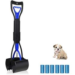 UPSTONE Folding Pets Pooper Scooper Set for Dogs with Poop Bags Waste Pick up Best Long Handle Scoop Easy to use Portable and Heavy Duty with Jaw Claw Bin (23.5 inches) Blue.