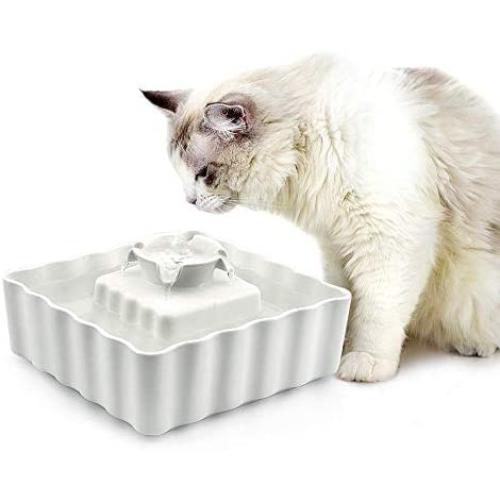 Ceramic Cat Water Fountain, Ceramic Pet Water Fountain, Ultra-Quiet Ceramic Cat Fountain with USB Port Pump| Automatic Water Dispenser for Cats and Dogs