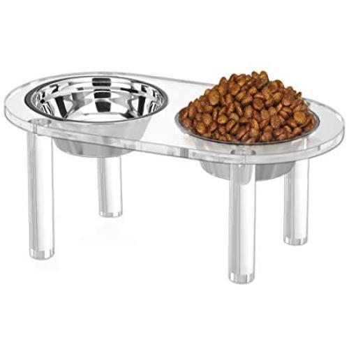NIUBEE Raised Cat Dog Bowls, Clear Acrylic Elevated Pet Feeder with Dishes for Food and Water