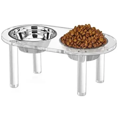 NIUBEE Raised Cat Dog Bowls, Clear Acrylic Elevated Pet Feeder with Dishes for Food and Water NIUBEE Raised Cat Dog Bowls, Clear Acrylic Elevated Pet Feeder with Dishes for Food and Water