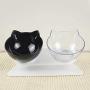 ocijf179 Cat Bowl Double/Single Cat Dog Water Food Bowl with Raised Stand Pet Feeder Supplies - Black + Clear Double Bowl