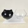 ocijf179 Cat Bowl Double/Single Cat Dog Water Food Bowl with Raised Stand Pet Feeder Supplies - Black + Clear Double Bowl