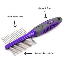 Hertzko Double Sided Pet Comb Dog and Cat Grooming Comb - Closely Spaced Teeth removes Dirt and shed Hair While The Wider Spaced Pins is Great for Detangling and Loosening Dead Undercoat Fur