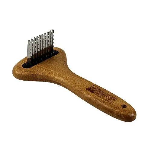 Bamboo Groom Dematting Rake with Stainless Steel Serrated Blades for Pets, Small/Medium Bamboo Groom Dematting Rake with Stainless Steel Serrated Blades for Pets, Small/Medium