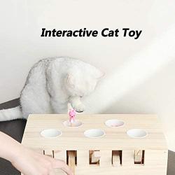 HSHXY Cat Funny Toys Interactive, Wooden Solid Whack A Mole Mouse Game Puzzle Toy, Cat Practice Toys for Pet Cat Kitten Play Fun Excercise