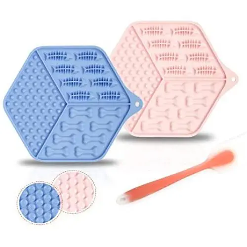 GAPZER Hexagon Dog Lick Mat, Dogs Slow Feeders Lick Pad for Anxiety Relief & Boredom Buster, Pet Training Licking Mat for Pumpkin, Treats, Yogurt GAPZER Hexagon Dog Lick Mat, Dogs Slow Feeders Lick Pad for Anxiety Relief & Boredom Buster, Pet Training Licking Mat for Pumpkin, Treats, Yogurt
