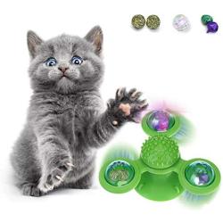 Windmill Cat Toy, Interactive Cat Toy, Cat Toys with Led Ball and Catnip Ball, Bells Portable Turntable Massage Scratch Hair Brush Funny Kitty Gift (Pink)
