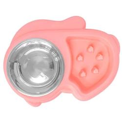 Slow Feed Anti-Choke Pet Bowl Feeder with Stainless Steel Metal Dog Water Bowl - Prevents Pets Eating Quickly Avoids Bloat - Squirrel Pattern (Green, Pink, Blue)