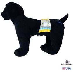 Barkertime Premium Wateproof Dog Diaper - Made in USA - Blue Yellow Plaid on Black Waterproof Premium Dog Diaper, S, with Tail Hole for Incontinence, Male Marking, Females in Heat