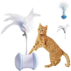 Cat Toys for Indoor Cats Interactive Cat Toy, Automatic Cat Feather Toys, USB Rechargeable Kitten Toys with 360°Self Rotating Ball & Led Light, 2 Feathers, Suitable for All Floor, Carpet