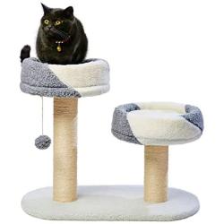 LUCKITTY 2 Tier Cat Tree Platforms with Scratching Posts, Sherpa Perch Style Bed,and Hanging Ball Toy for Cats and Kittens,Kitty Activity Center Cat Tower Furniture