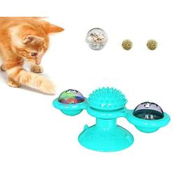 Geternal Windmill Cat Toy Interactive Turntable Pet Teasing Puzzle Training Toys with Suction Cup Scratching Tickle Catnip Toys