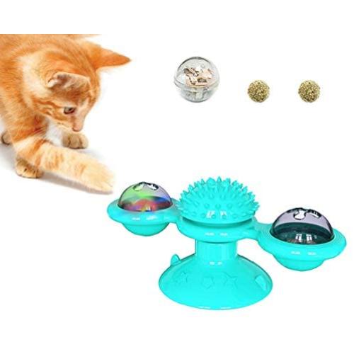 Geternal Windmill Cat Toy Interactive Turntable Pet Teasing Puzzle Training Toys with Suction Cup Scratching Tickle Catnip Toys