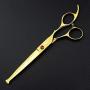 Freelander 6 PCS Pet Grooming Scissors Kit With round head, 7 inch Gold Used for Dog or Cat with Cutting Scissors, Thinning Shear, Curved Scissors, Grooming Comb