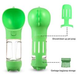 efluky Dog Water Bottle,Shovel Shit,Leak Proof Portable Puppy Water Bowl Dispenser with Drinking Feeder for Pets Outdoor Walking, Hiking, Travel, Food Grade Plastic (green)