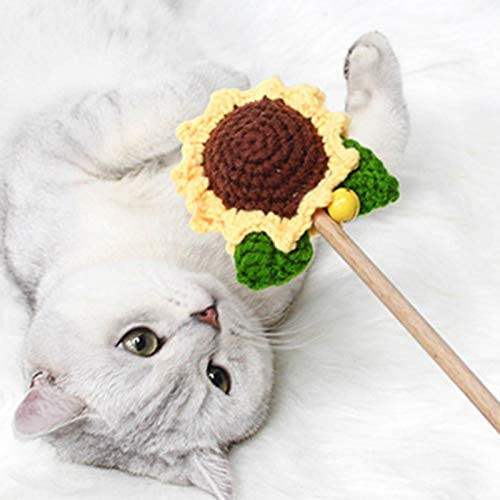 ocijf179 Cat Toy Pet Cat Kitten Wood Handle Stick Sunflower Catnip Teaser Interactive Chew Toy - Sunflower
