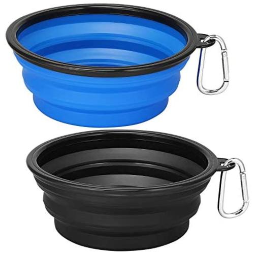 Kytely 2 Pack Extra Large Collapsible Dog Bowls, 34oz Foldable Dog Travel Bowls, Portable Dog Water Food Bowl with Carabiner, Pet Feeding Cup Dish for Traveling, Walking, Parking