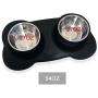 Petek Double Dog Cat Feeder Bowls Stainless Steel Food and Water Bowls with No Spill Non-Skid Silicone Mat, Double Pet Bowls (27oz Each) Set for Dogs Cats, Black
